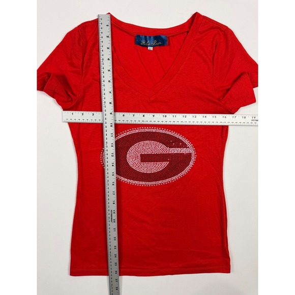 Blue Rain Red V Neck T Shirt Georgia Bulldogs UGA Sequin Logo Women's Large NWOT - Picture 8 of 8